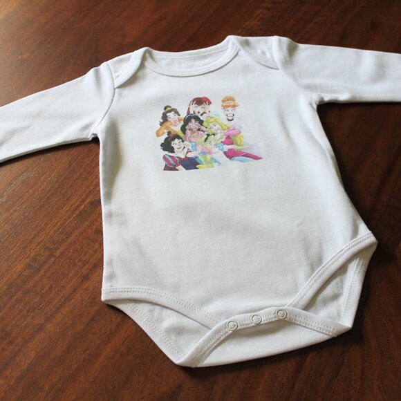 Onesie outfit Disney Princesses baby girl long sleeve 100% cotton white new - Picture 3 of 12